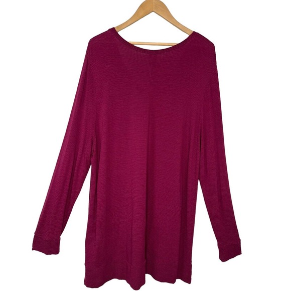 Adrianna Papell Textured Long Sleeve Tunic Soft V Neck Burgundy Glow XXL - Picture 8 of 12